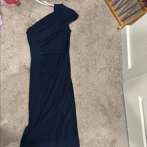 Elegant Navy Blue One-Shoulder Dress